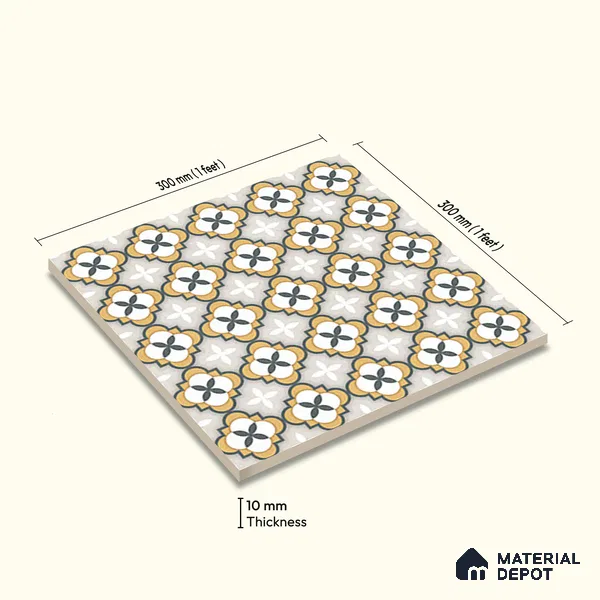 Moroccan Carpet Wall & Floor Tile TL 08346 C 61019 C 1 ft x 1 ft Ceramic Matte Finish - 10 mm | Suitable For Bathroom, Kitchen, Balcony | Please Expect a Slight Variation of Pattern