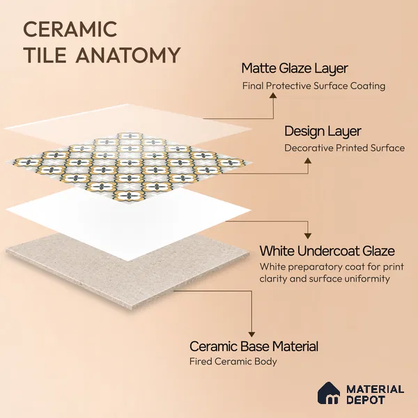 Moroccan Carpet Wall & Floor Tile TL 08346 C 61019 C 1 ft x 1 ft Ceramic Matte Finish - 10 mm | Suitable For Bathroom, Kitchen, Balcony | Please Expect a Slight Variation of Pattern
