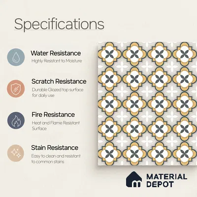 Moroccan Carpet Wall & Floor Tile TL 08346 C 61019 C 1 ft x 1 ft Ceramic Matte Finish - 10 mm | Suitable For Bathroom, Kitchen, Balcony | Please Expect a Slight Variation of Pattern