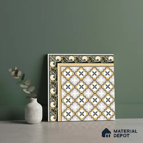 Moroccan Carpet Tile TL 08346 61019 A 1 ft x 1 ft Ceramic Matte Finish - 10 mm | Suitable For Living Room, Kitchen, Dining Area | Please Expect a Slight Variation of Pattern