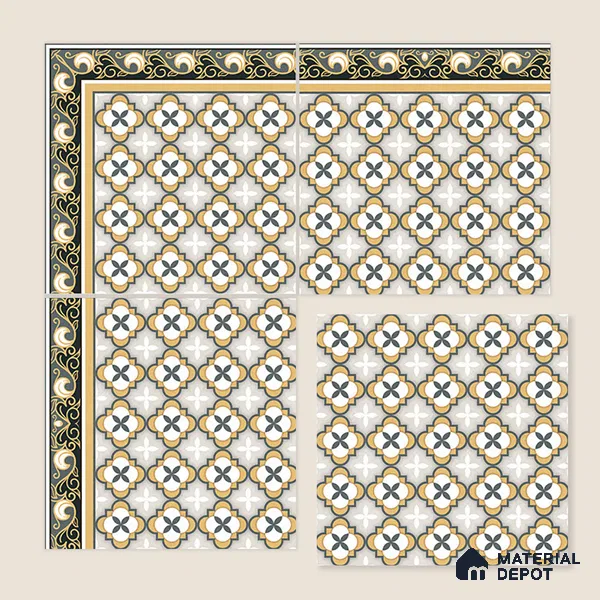 Moroccan Carpet Tile TL 08346 61019 A 1 ft x 1 ft Ceramic Matte Finish - 10 mm | Suitable For Living Room, Kitchen, Dining Area | Please Expect a Slight Variation of Pattern