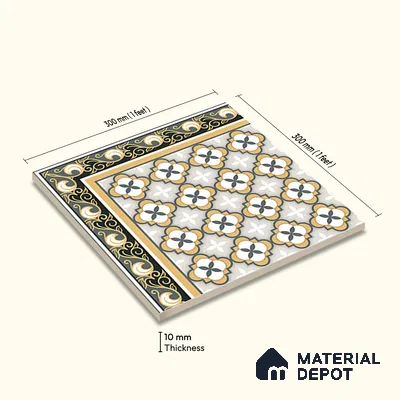 Moroccan Carpet Tile TL 08346 61019 A 1 ft x 1 ft Ceramic Matte Finish - 10 mm | Suitable For Living Room, Kitchen, Dining Area | Please Expect a Slight Variation of Pattern