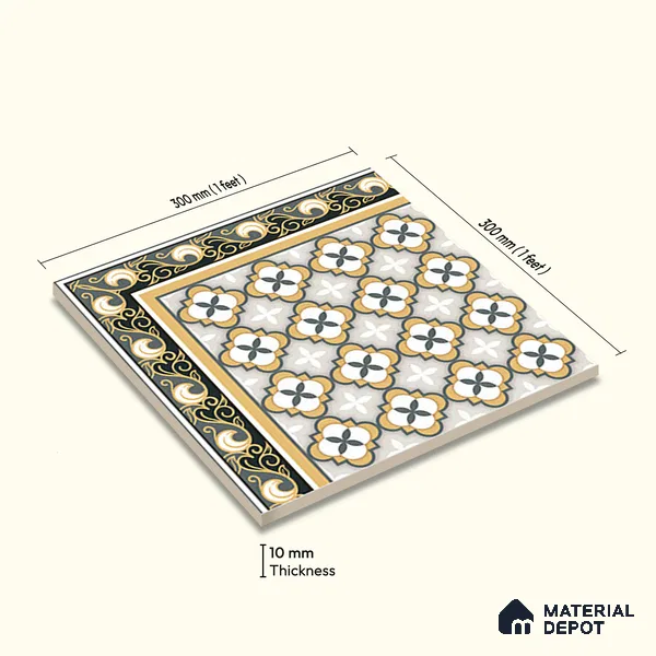 Moroccan Carpet Tile TL 08346 61019 A 1 ft x 1 ft Ceramic Matte Finish - 10 mm | Suitable For Living Room, Kitchen, Dining Area | Please Expect a Slight Variation of Pattern