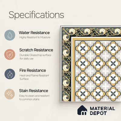Moroccan Carpet Tile TL 08346 61019 A 1 ft x 1 ft Ceramic Matte Finish - 10 mm | Suitable For Living Room, Kitchen, Dining Area | Please Expect a Slight Variation of Pattern
