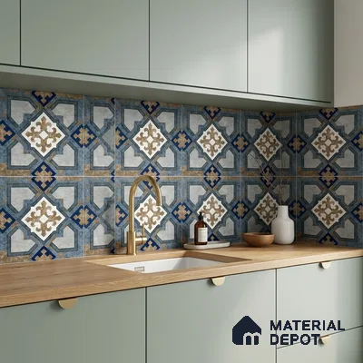 Moroccan Wall & Floor Tile TL 08375 1 ft x 1 ft Vitrified Matte Finish - 8 mm | Suitable For Bathroom, Kitchen, Balcony | Please Expect a Slight Variation of Pattern