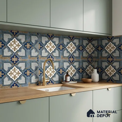 Moroccan Wall & Floor Tile TL 08375 1 ft x 1 ft Vitrified Matte Finish - 8 mm | Suitable For Bathroom, Kitchen, Balcony | Please Expect a Slight Variation of Pattern | Image 07