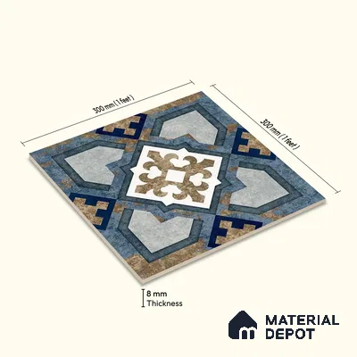 Moroccan Wall & Floor Tile TL 08375 1 ft x 1 ft Vitrified Matte Finish - 8 mm | Suitable For Bathroom, Kitchen, Balcony | Please Expect a Slight Variation of Pattern