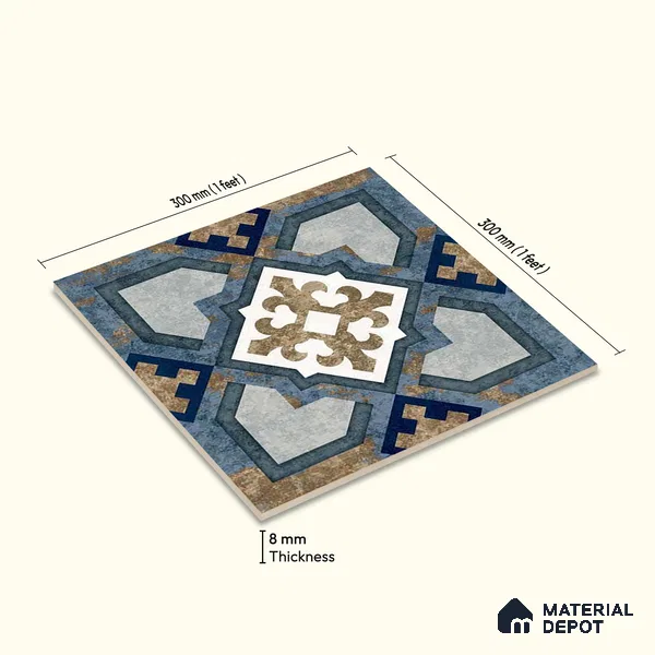 Moroccan Wall & Floor Tile TL 08375 1 ft x 1 ft Vitrified Matte Finish - 8 mm | Suitable For Bathroom, Kitchen, Balcony | Please Expect a Slight Variation of Pattern