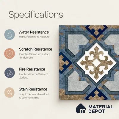 Moroccan Wall & Floor Tile TL 08375 1 ft x 1 ft Vitrified Matte Finish - 8 mm | Suitable For Bathroom, Kitchen, Balcony | Please Expect a Slight Variation of Pattern