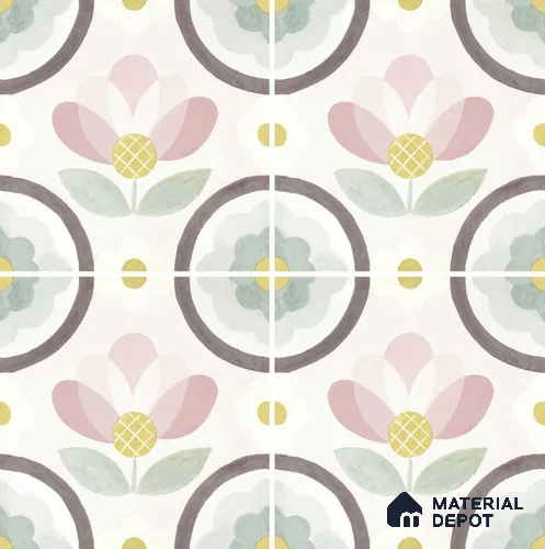 Floral Wall Tile TL 08395 Pink Floral 8 x 8 inch Matte Finish Vitrified Tile - 9 mm | Suitable For Kitchen, Bathroom, Balcony | Please Expect a Slight Variation of Pattern