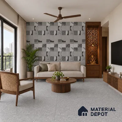 Cement Wall & Floor Tile TL 08406 B Terrcon Gray Base 4 ft x 2 ft Grey Vitrified Matte Finish Plain Tile - 9 mm | Ideal for Living Room, Bathroom, Kitchen
