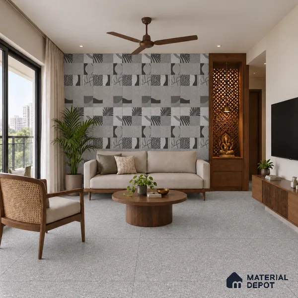 Cement Wall & Floor Tile TL 08406 B Terrcon Gray Base 4 ft x 2 ft Grey Vitrified Matte Finish Plain Tile - 9 mm | Ideal for Living Room, Bathroom, Kitchen