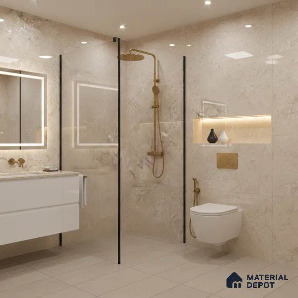 Marble Floor & Wall Tile TL 08412 Rayina Camel 4 ft x 2 ft Glossy Finish Vitrified Tile - 9 mm | Suitable for Living Room, Bedroom & Bathroom