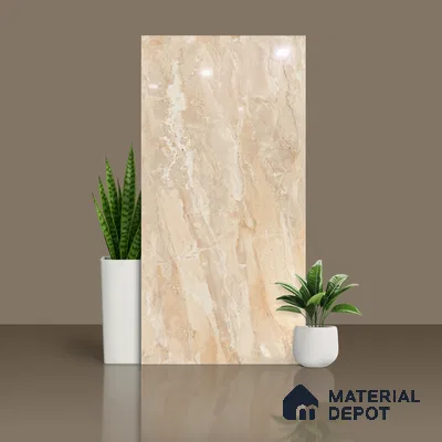 Marble Onyx Wall & Floor Tile TL 08415 Wheat Beige 4 ft x 2 ft Glossy Finish Vitrified Tile - 9 mm | Suitable For Living Room, Bedroom, Dining