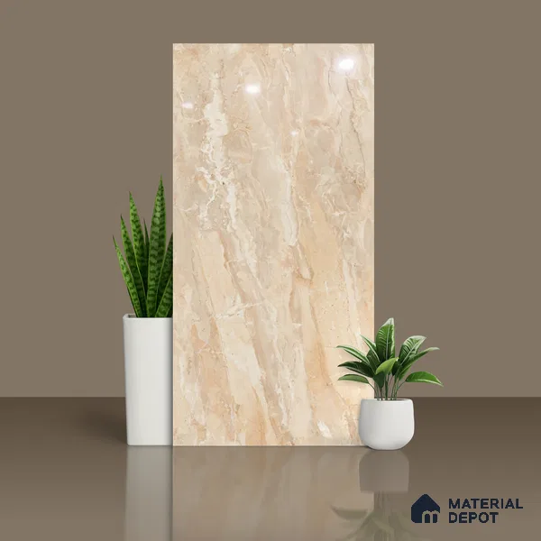 Marble Onyx Wall & Floor Tile TL 08415 Wheat Beige 4 ft x 2 ft Glossy Finish Vitrified Tile - 9 mm | Suitable For Living Room, Bedroom, Dining