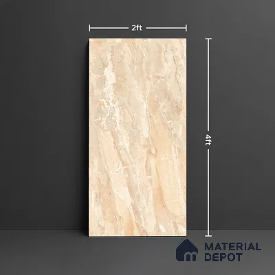 Marble Onyx Wall & Floor Tile TL 08415 Wheat Beige 4 ft x 2 ft Glossy Finish Vitrified Tile - 9 mm | Suitable For Living Room, Bedroom, Dining