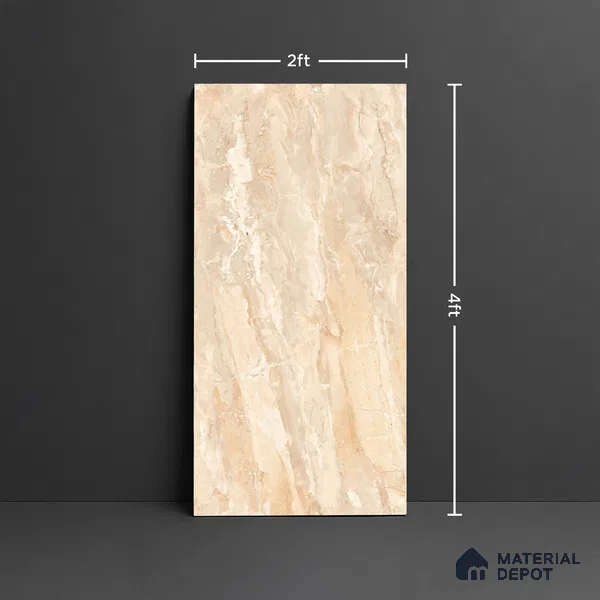 Marble Onyx Wall & Floor Tile TL 08415 Wheat Beige 4 ft x 2 ft Glossy Finish Vitrified Tile - 9 mm | Suitable For Living Room, Bedroom, Dining