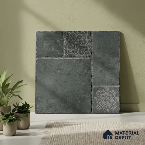 Stone Look Parking Tile TL 08434  1.6 ft x 1.6 ft Vitrified Matte Finish - 12 mm | Pattern Alignment May Vary | 2-3 mm Spacer is Mandatory