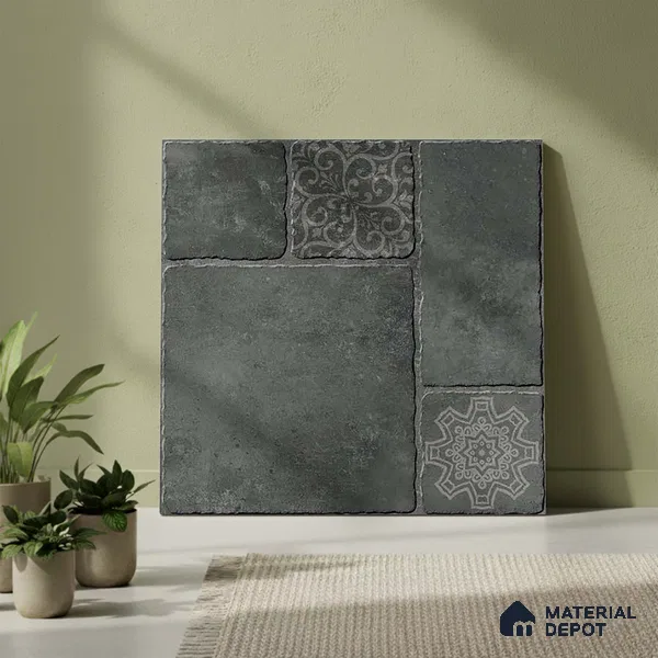 Stone Look Parking Tile TL 08434 1.6 ft x 1.6 ft Vitrified Matte Finish - 12 mm | Pattern Alignment May Vary | 2-3 mm Spacer is Mandatory