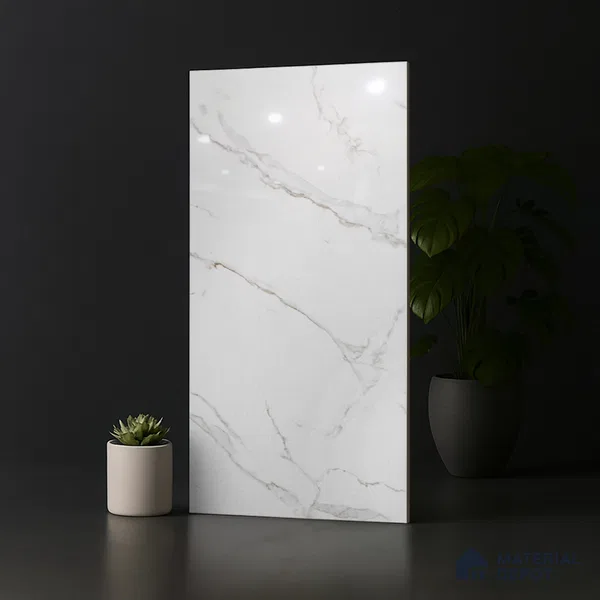 Marble Calacatta Wall & Floor Tile TL 08443 Off-White 4 ft x 2 ft Glossy Finish Vitrified Tile - 9 mm | Suitable For Living Room, Bedroom, Dining