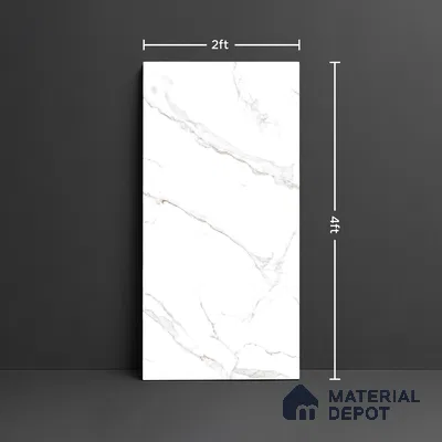 Marble Calacatta Wall & Floor Tile TL 08443 Off-White 4 ft x 2 ft Glossy Finish Vitrified Tile - 9 mm | Suitable For Living Room, Bedroom, Dining