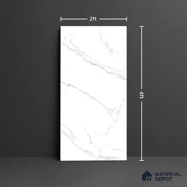 Marble Calacatta Wall & Floor Tile TL 08443 Off-White 4 ft x 2 ft Glossy Finish Vitrified Tile - 9 mm | Suitable For Living Room, Bedroom, Dining