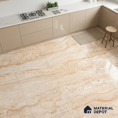Stone Floor Tile TL 08452 Makrana Cream 2 ft x 2 ft Matte Finish Porcelain Tile - 8 mm  | Suitable For Bathroom, Terrace & Balcony