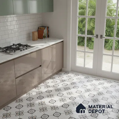Moroccan Look Wall & Floor Tile TL 08462  2 ft x 2 ft Porcelain Matte Finish - 8 mm | Suitable For Kitchen, Balcony, Dining Area | Please Expect a Slight Variation of Pattern