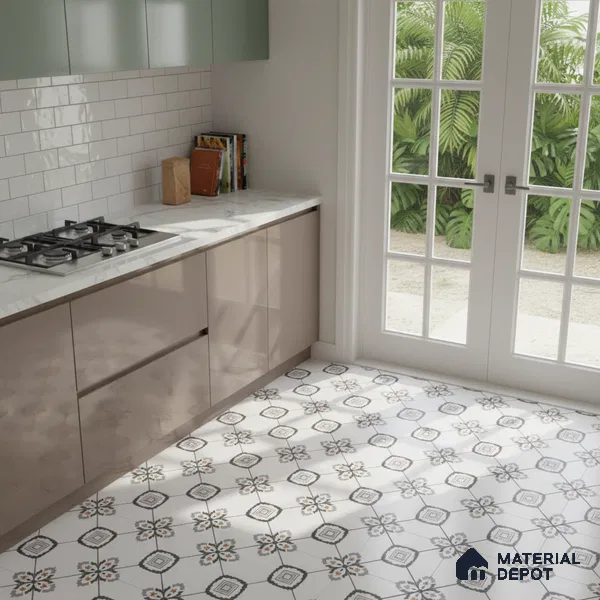 Moroccan Look Wall & Floor Tile TL 08462  2 ft x 2 ft Porcelain Matte Finish - 8 mm | Suitable For Kitchen, Balcony, Dining Area | Please Expect a Slight Variation of Pattern