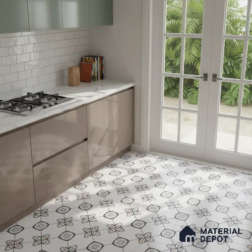 Moroccan Look Wall & Floor Tile TL 08462 2 ft x 2 ft Porcelain Matte Finish - 8 mm | Suitable For Kitchen, Balcony, Dining Area | Please Expect a Slight Variation of Pattern