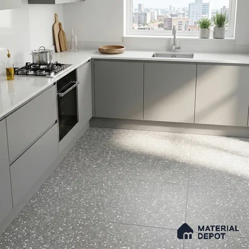 Terrazzo Floor & Wall Tile TL 08486 Natural Terazzo 2 ft x 2 ft Matte Finish Vitrified Tile - 9 mm | 1 Random Design | Suitable for Living Room, Kitchen & Bathroom
