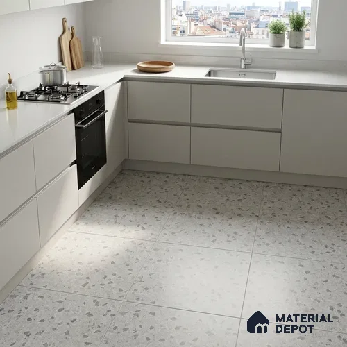Terrazzo Floor & Wall Tile TL 08488 Terazzo White 2 ft x 2 ft Matte Finish Vitrified Tile - 9 mm | Suitable for Living Room, Kitchen & Bathroom
