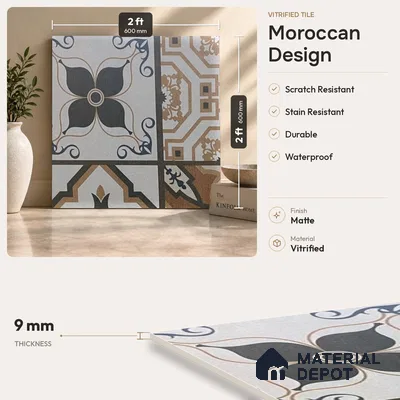 Moroccan Floor & Wall Tile TL 08489 Moroccon 04 2 ft x 2 ft Matte Finish Vitrified Tile - 9 mm | Suitable For Kitchen, Accent/Feature Wall, Balcony | Please Expect a Slight Variation of Pattern