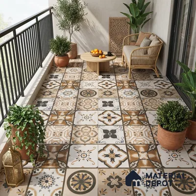 Moroccan Floor & Wall Tile TL 08489 Moroccon 04 2 ft x 2 ft Matte Finish Vitrified Tile - 9 mm | Suitable For Kitchen, Accent/Feature Wall, Balcony | Please Expect a Slight Variation of Pattern