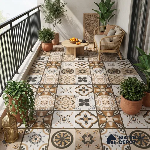 Moroccan Floor & Wall Tile TL 08489 Moroccon 04 2 ft x 2 ft Matte Finish Vitrified Tile - 9 mm | Suitable For Kitchen, Accent/Feature Wall, Balcony | Please Expect a Slight Variation of Pattern | Image 02