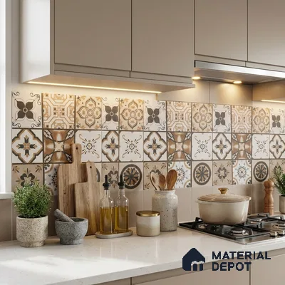 Moroccan Floor & Wall Tile TL 08489 Moroccon 04 2 ft x 2 ft Matte Finish Vitrified Tile - 9 mm | Suitable For Kitchen, Accent/Feature Wall, Balcony | Please Expect a Slight Variation of Pattern