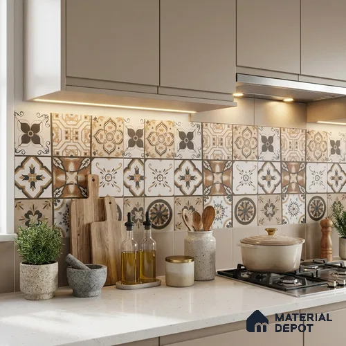 Moroccan Floor & Wall Tile TL 08489 Moroccon 04 2 ft x 2 ft Matte Finish Vitrified Tile - 9 mm | Suitable For Kitchen, Accent/Feature Wall, Balcony | Please Expect a Slight Variation of Pattern