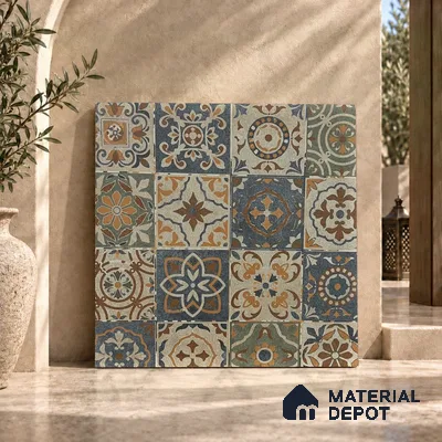 Moroccan Floor & Wall Tile TL 08490 Casa Kenitra Beige 2 ft x 2 ft Matte Finish Vitrified Tile - 9 mm | Suitable For Kitchen, Accent/Feature Wall, Balcony | Please Expect a Slight Variation of Pattern