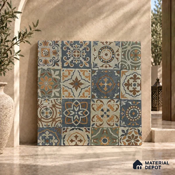Moroccan Floor & Wall Tile TL 08490 Casa Kenitra Beige 2 ft x 2 ft Matte Finish Vitrified Tile - 9 mm | Suitable For Kitchen, Accent/Feature Wall, Balcony | Please Expect a Slight Variation of Pattern