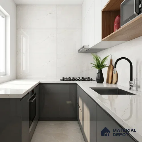 Marble Look TL 08494 Cremson Bianco Endless 4 ft x 2 ft Vitrified Glossy Finish - 8 mm | Random 4