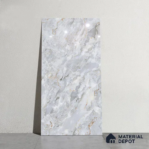 Marble Endless Onyx Wall & Floor Tile TL 08495 Light Grey 4 ft x 2 ft Glossy Finish Vitrified Tile - 8 mm | 4 Random Designs | Suitable For Living Room, Bedroom, Dining