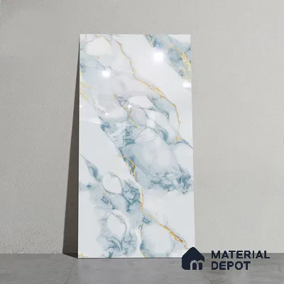 Marble Endless Calacatta Wall & Floor Tile TL 08497 Cool White 4 ft x 2 ft Glossy Finish Vitrified Tile - 8 mm | 4 Random Designs | Suitable For Living Room, Bedroom, Dining