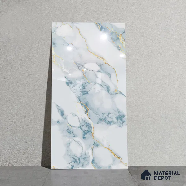 Marble Endless Calacatta Wall & Floor Tile TL 08497 Cool White 4 ft x 2 ft Glossy Finish Vitrified Tile - 8 mm | 4 Random Designs | Suitable For Living Room, Bedroom, Dining