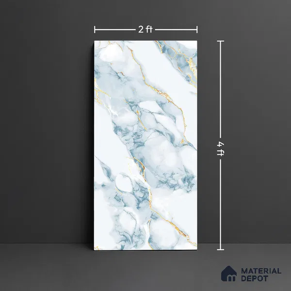 Marble Endless Calacatta Wall & Floor Tile TL 08497 Cool White 4 ft x 2 ft Glossy Finish Vitrified Tile - 8 mm | 4 Random Designs | Suitable For Living Room, Bedroom, Dining
