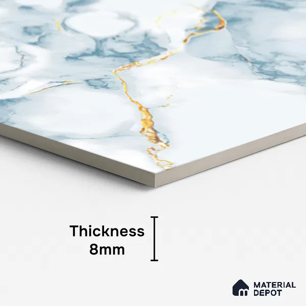 Marble Endless Calacatta Wall & Floor Tile TL 08497 Cool White 4 ft x 2 ft Glossy Finish Vitrified Tile - 8 mm | 4 Random Designs | Suitable For Living Room, Bedroom, Dining