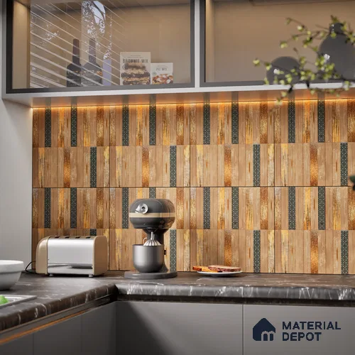 Faux Subway Wall Tile TL 08501 D 1 ft x 1 ft Glue Matte Finish Ceramic Tile - 10 mm | Suitable for Kitchen, Bathroom & Dining Area | Please Expect a Slight Variation of Pattern