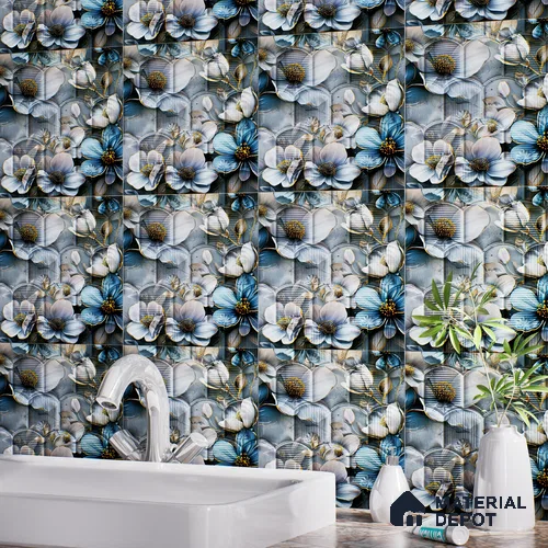 Patterned Wall Tile TL 08502 D 1 ft x 1 ft Glue Matte Finish Ceramic Tile - 10 mm | Suitable for Living Room, Bedroom, Bathroom & Kitchen | Please Expect a Slight Variation of Pattern