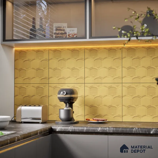 Patterned Wall Tile TL 08502 G 1 ft x 1 ft Matte Finish Ceramic Tile - 10 mm | Suitable for Living Room, Bedroom, Bathroom & Kitchen | Please Expect a Slight Variation of Pattern