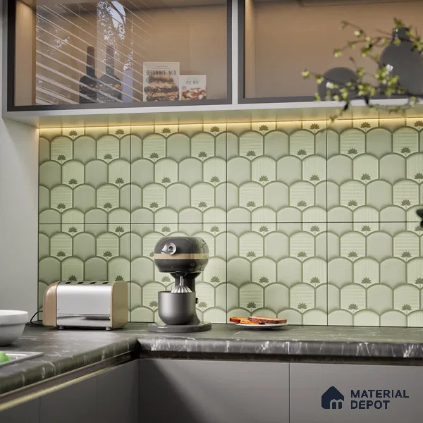 Patterned Wall Tile TL 08502 1 ft x 1 ft Glue Matte Finish Ceramic Tile - 10 mm | Suitable for Living Room, Bedroom, Bathroom & Kitchen | Please Expect a Slight Variation of Pattern