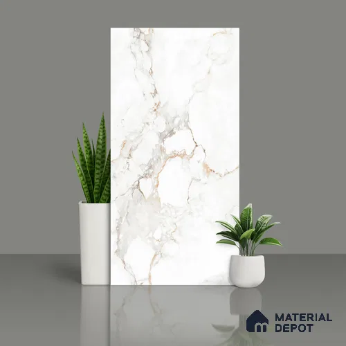 Marble Calacatta Wall & Floor Tile TL 08510 Off-White 4 ft x 2 ft Matte Finish Vitrified Tile - 8 mm | 4 Random Designs | Suitable For Living Room, Bedroom, Kitchen